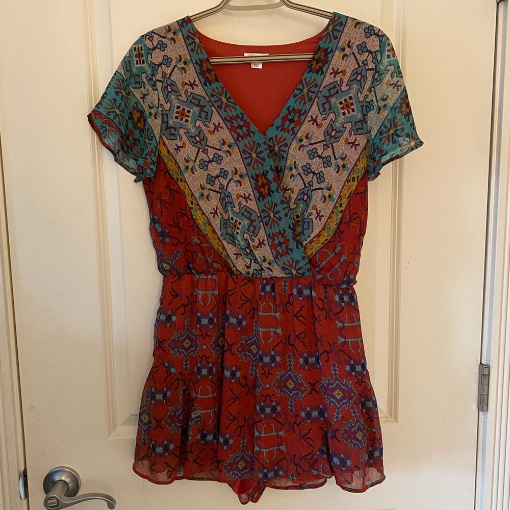 Turquoise and red Aztec romper